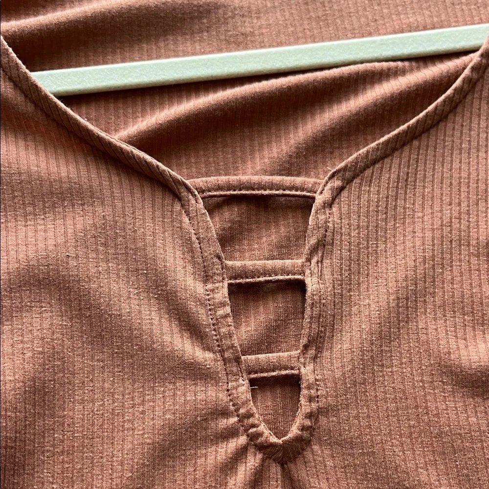 Cotton On Rust Ribbed Long-Sleeve Top with Ladder Neck Detail - Picture 2 of 4